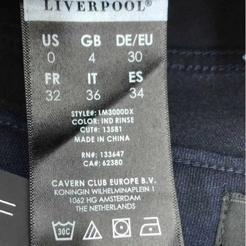 Liverpool Jeans Sadie Straight Indigo Rinse Dark Blue 0 25 Women's Denim Jeans